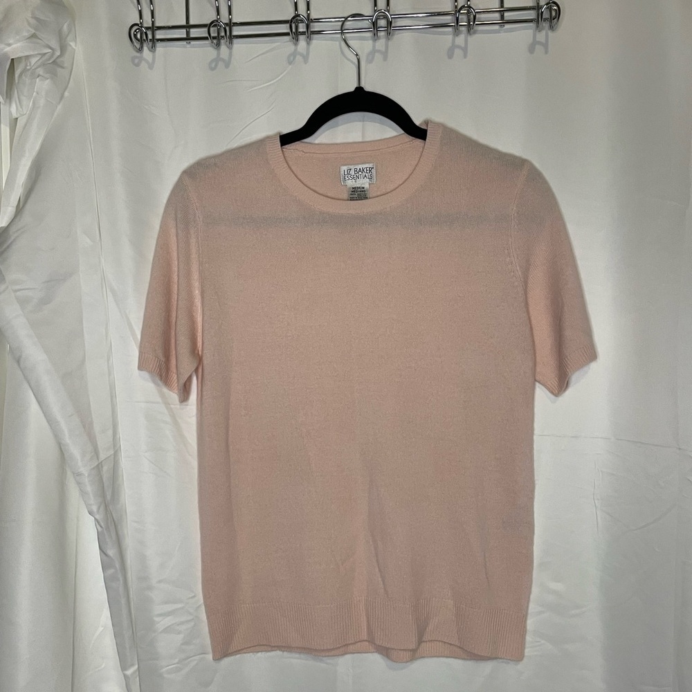 Liz baker/ short sleeve scoop neck pull over acrylic sweater light pink - Picture 1 of 5